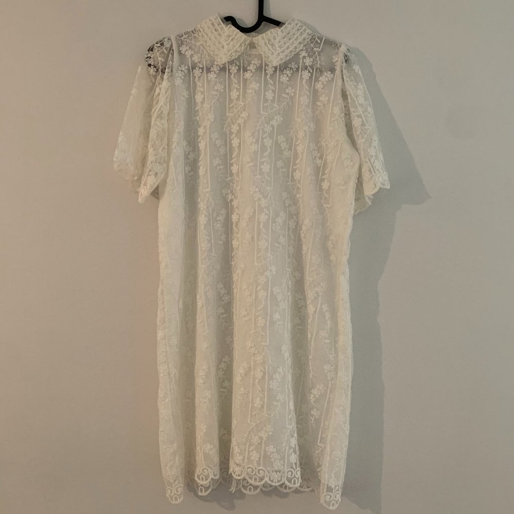 White Collared Floral Lace Mini Dress l S l Made In Korea